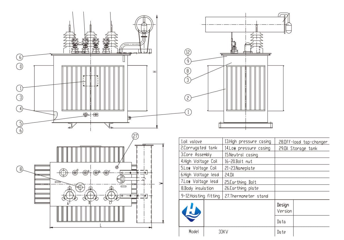 Structural diagram of oil-immersed transformer 2