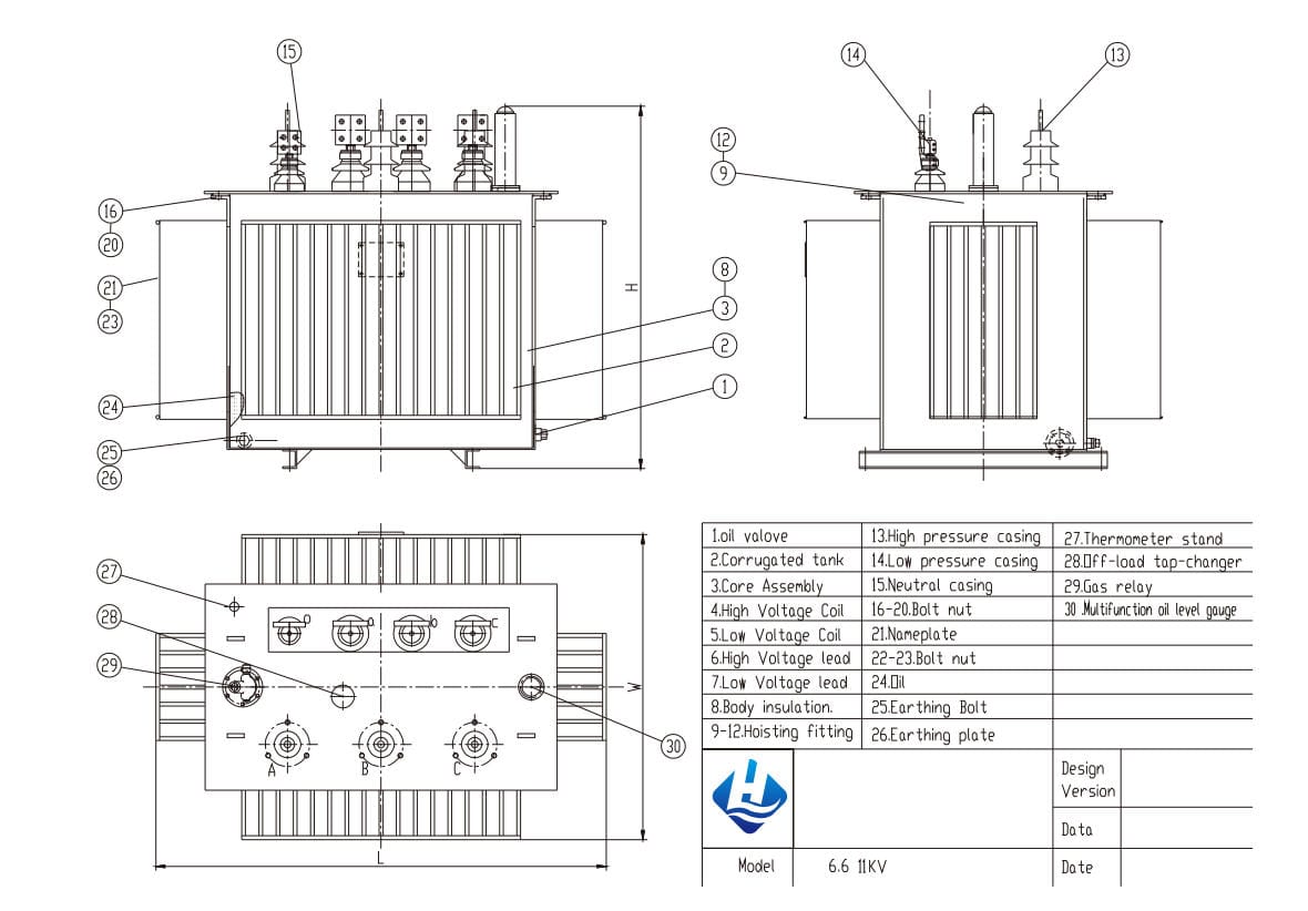 Structural diagram of oil-immersed transformer