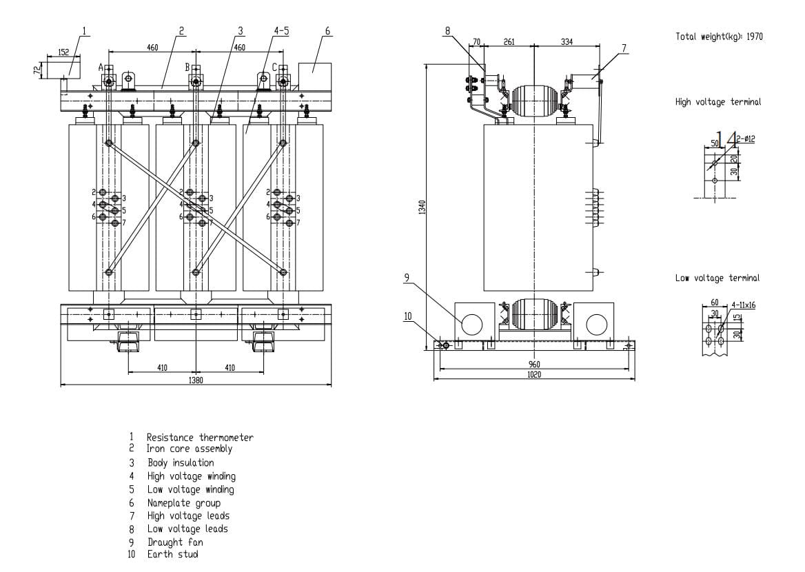 scb11 11kv dry type transformer drawing