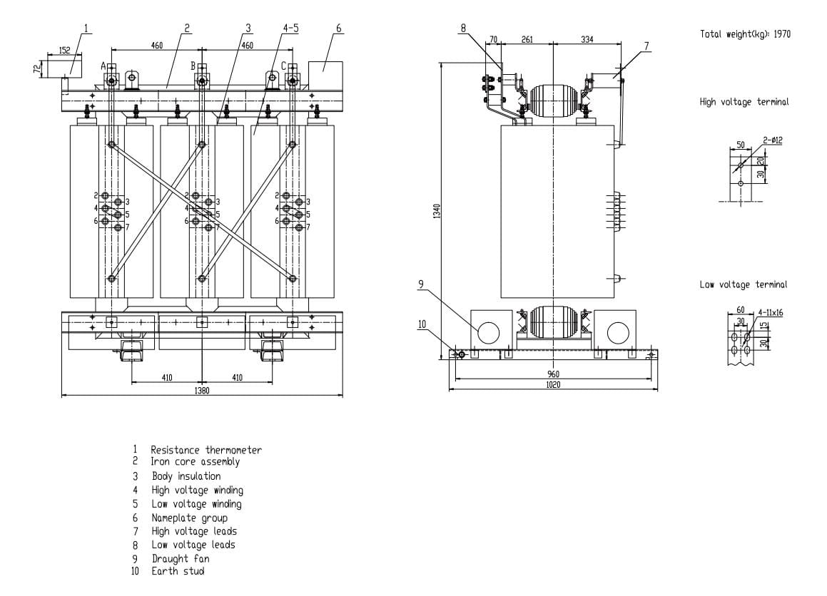 scb12 35kv dry type transformer drawing